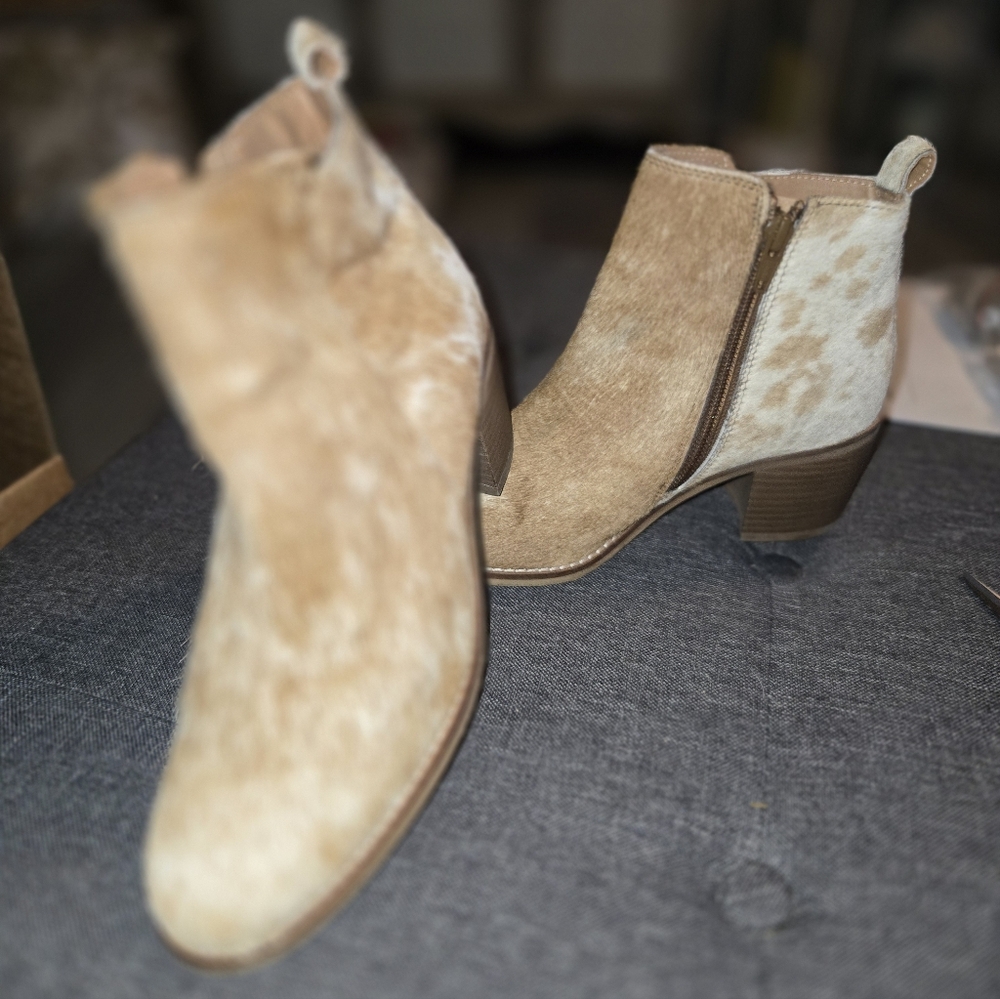 Myra Bag Tan and Cream Cowhide Ankle Booties